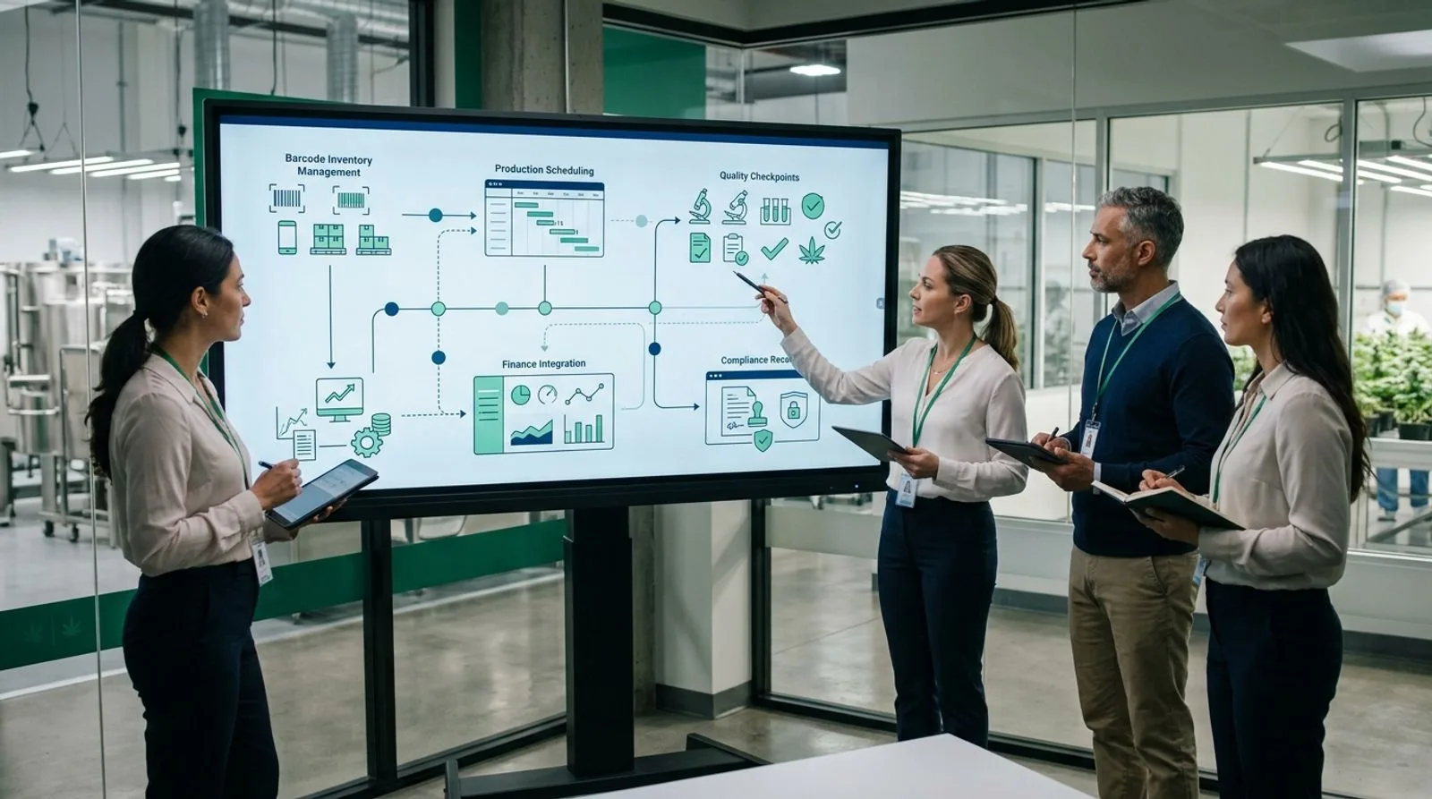 Operations team planning an ERP implementation for a regulated cannabis manufacturing business
