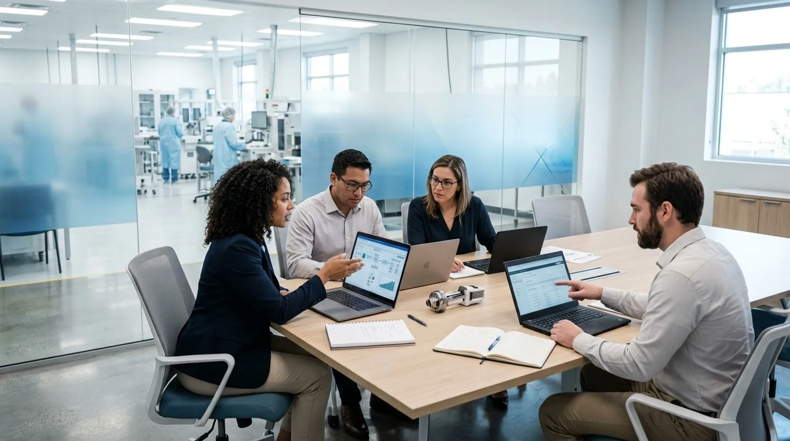 Cross-functional quality team investigating a product complaint and corrective actions