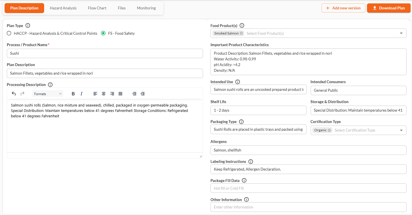 example of food safety plan in foodready software